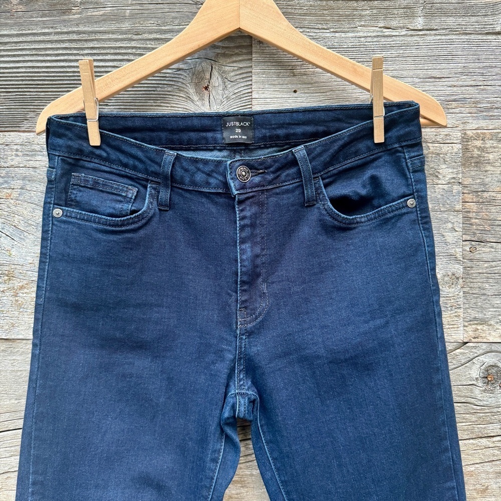 EUC Just Black Denim Fringe Hem Ankle Jeans Shark Bite Stretch Indigo US Made 29 - Picture 5 of 12